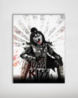 Personalized 'Kiss Doggo' poster featuring a husky in rockstar armor with a bass guitar.
