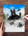 Custom Kong-Dogg personalized puzzle featuring a black German Shepherd in a King Kong-style scene.