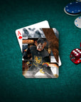 Personalized playing card featuring a dog in a Las Vegas Doggos Hockey uniform on a green felt table.