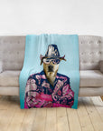 Personalized pet blanket featuring a dog portrait in a "Macho Man Randy Dogger" costume.