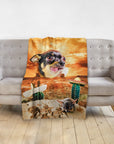 Personalized pet blanket with a chihuahua portrait in a "Mexican Desert" scene.
