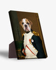 Personalized 'Napawleon' pet portrait standing canvas featuring a bulldog in a general's uniform.