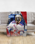 Personalized pet blanket with a German Shepherd in a hockey uniform, "Doggers" on the jersey.