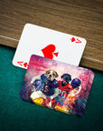 Personalized playing cards featuring two dogs in football uniforms on a vibrant, custom art design.