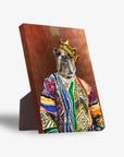 Personalized 'Notorious D.O.G.' standing canvas featuring a bulldog in a gold crown and colorful sweater.