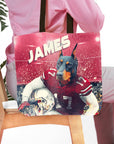 Personalized Ohio State Doggos tote bag with a custom Doberman dog portrait in a football uniform.