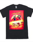 Black Gildan t-shirt with a "Paw Watch" design featuring two dogs in red lifeguard outfits at sunset.