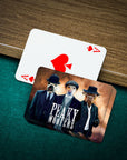 Custom "Peaky Woofers" playing cards featuring three personalized pet portraits in suits.