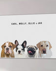 Personalized Modern 4 Pet Canvas featuring custom pet portraits of a bulldog, French bulldog, pug, and golden retriever.