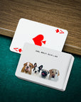 Custom personalized playing cards featuring a modern 4-pet portrait of dogs on a white background.