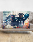 Personalized minky blanket with two pugs in Philadelphia Eagles football uniforms.