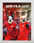 Personalized "Poland Doggos" poster featuring two dogs in red soccer jerseys against a stadium backdrop.