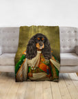Personalized pet blanket with a Cavalier King Charles Spaniel in a royal renaissance portrait.