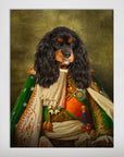 Personalized "Prince Doggenheim" pet portrait poster featuring a Cavalier King Charles Spaniel in a regal green and gold uniform.