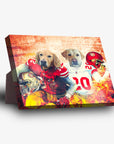 Personalized San Francisco 40Doggos standing canvas featuring two pets in football uniforms with helmets.