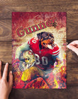Personalized pet puzzle featuring a Rottweiler in a San Francisco 49ers football uniform, with "Gunner" text.