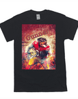 Black Gildan t-shirt featuring a Rottweiler in a red 49ers football uniform holding a helmet, with "Gunner" above.