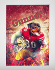 Personalized San Francisco 40Doggos poster featuring a Rottweiler in a red football uniform, holding a helmet.