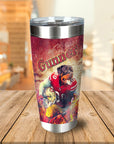 Personalized stainless steel tumbler with a Rottweiler dog in a San Francisco 49ers football uniform.