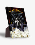 ScarPaw personalized pet standing canvas featuring a Great Dane in a pinstripe suit, seated at a desk covered in money.
