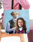 Personalized tote bag with a custom renaissance portrait of a golden retriever and a human female.