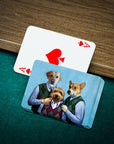 Personalized playing cards featuring three dogs in "Step Doggos & Doggette" renaissance-style costumes.