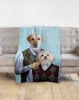 Personalized 2 pet blanket with a golden retriever and white dog in argyle sweater vests.