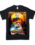 Black Gildan t-shirt featuring a personalized "Street Doggos" design with two pets in fighting poses.