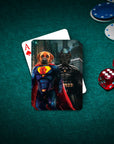 Custom playing card featuring two dogs as Superdog and Batdog on a green felt table.