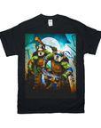 Black Gildan t-shirt with a "Teenage Mutant Ninja Doggos" design featuring two bulldogs as ninjas.