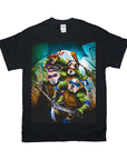 Black Gildan t-shirt with a "Teenage Mutant Ninja Doggos" personalized 4-pet design, featuring dogs as turtles.