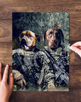 Personalized 2-pet puzzle featuring two dogs in military "Army Veterans" uniforms.