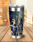 Personalized stainless steel tumbler with two dogs in military uniform portraits.