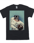 Black Gildan t-shirt with a pug in an astronaut suit holding a helmet.
