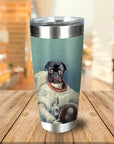 Personalized stainless steel tumbler with a custom portrait of a black pug dog in an astronaut suit.
