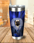 Personalized stainless steel tumbler with a royal renaissance portrait of a pug in a blue gown.