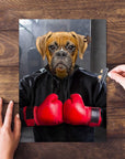 Personalized Boxer dog puzzle featuring a pet in a black hoodie and red boxing gloves.