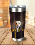 Personalized stainless steel tumbler with a custom Captain-style portrait of a yellow Labrador dog.