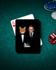 Personalized 'Catfathers' playing card featuring a custom pet portrait of an orange cat in a tuxedo.