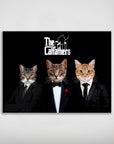 Personalized 'The Catfathers' poster featuring three pets in suits on a black background.