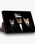 Black standing canvas featuring three personalized pet portraits in "The Catfathers" suits.