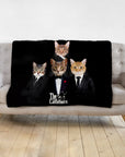 Custom black minky blanket with four personalized cat portraits in "The Catfathers" renaissance style.