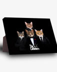 Personalized 4-pet standing canvas featuring cats in "The Catfathers" suits on a black background.