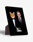 Personalized 'The Catfathers' standing canvas featuring a man and an orange cat in tuxedos on a black background.