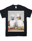 Black Gildan t-shirt with two dogs in chef hats and coats standing in a kitchen.