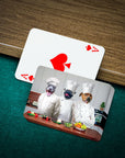 Personalized playing cards featuring three pets dressed as chefs, with an Ace of Spades card.