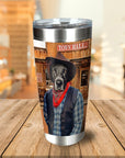Personalized stainless steel tumbler with a custom cowboy dog portrait.