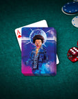 Custom personalized pet playing cards featuring a dog in a disco outfit with a mirror ball.