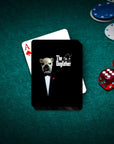 Personalized "The Dogfather" playing cards featuring a bulldog portrait in a tuxedo.