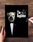 Personalized 'The Dogfather' puzzle featuring a bulldog in a tuxedo on a black background.